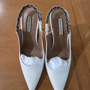 River Island White Pointed Slingback Flats with Braided Accent